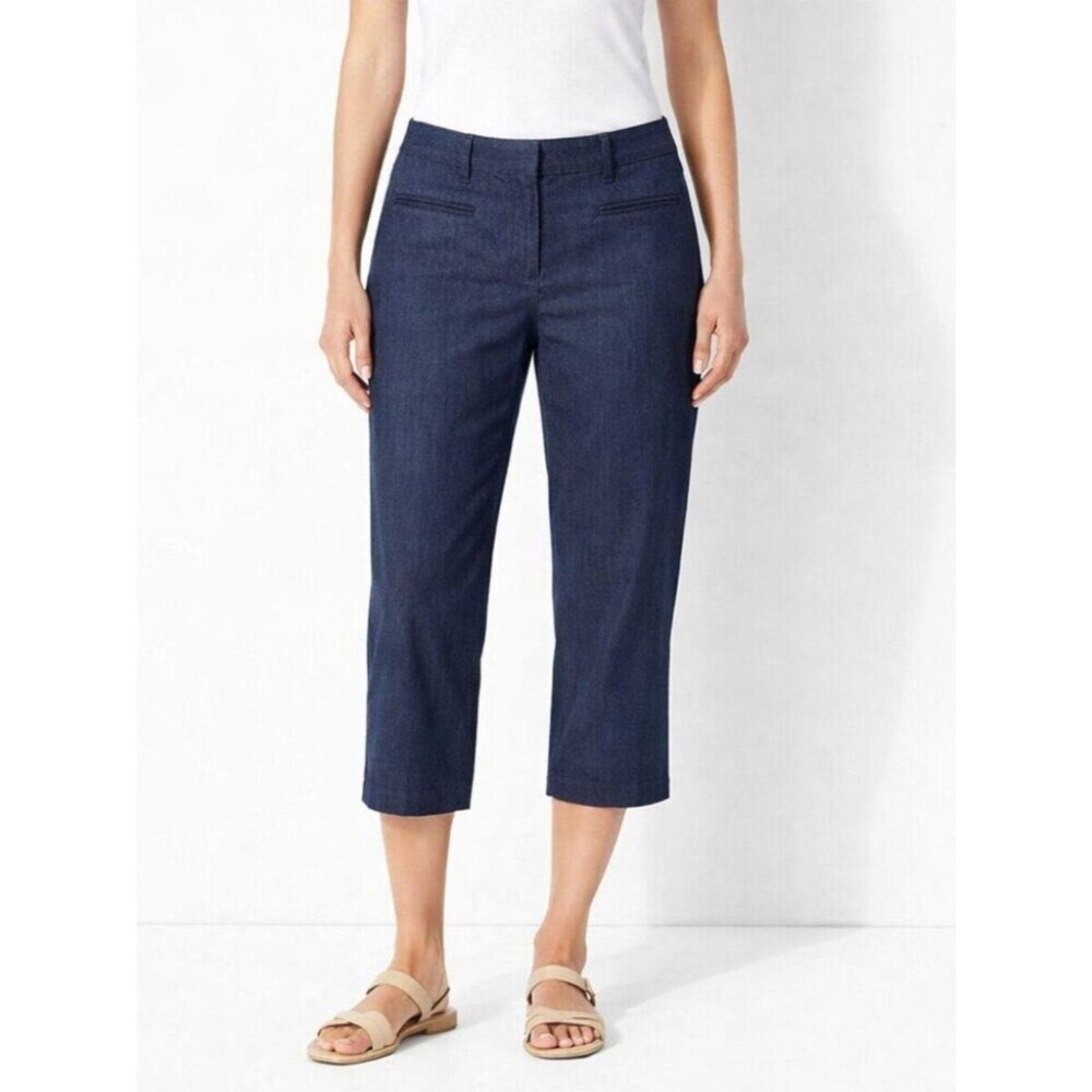 Loft Julie Blue Chambray Mid Rise Crop Pants Size 8 *